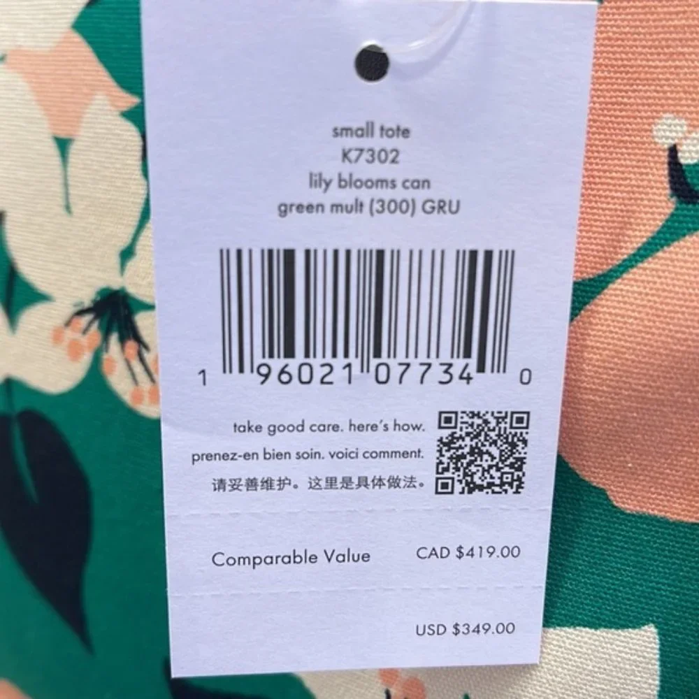 Kate Spade Small Tote Crossbody Bag Lily Blooms Green Multi - Picture 8 of 16
